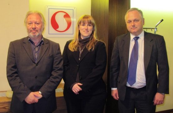 Marc Hermant (geschäftsführender Direktor der Sabam), Isabelle Weykmans und Christophe Depreter (Generaldirektor der Sabam)