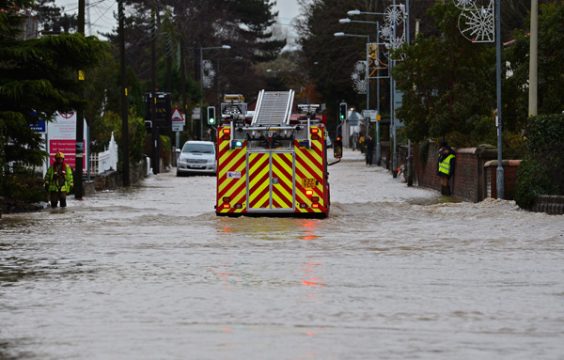 Hochwasser in der Stadt St. Asaph in Wales