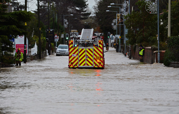 Hochwasser in der Stadt St. Asaph in Wales