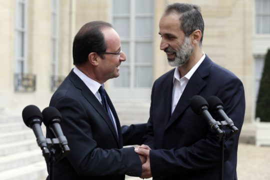 Frankreichs Präsident François Hollande mit Syriens Oppositionschef Ahmed Muas al-Chatib
