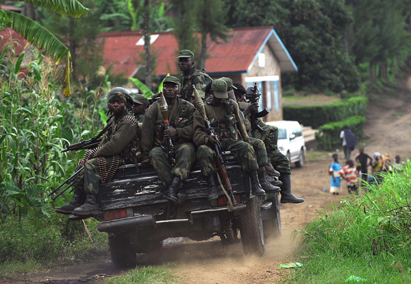 Kongolesische Soldaten in Minova, 70 Kilometer südlich von Goma