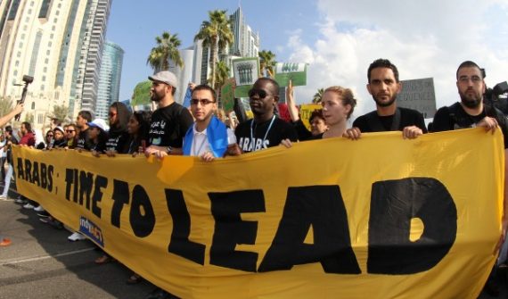 Demonstration in Doha unter dem Motto "Arabs - Time to Lead"