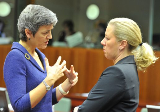 EU-Finanzministertreffen: Margrethe Vestager (Dänemark) und Jutta Urpilainen (Finnland)