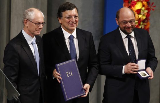 Van Rompuy, Barroso und Schulz nehmen die Auszeichnung entgegen