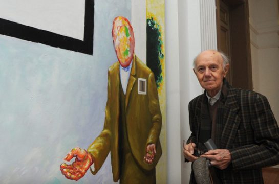 Roger Raveel bei einer Ausstellung seiner Werke im Flämischen Parlament 2009