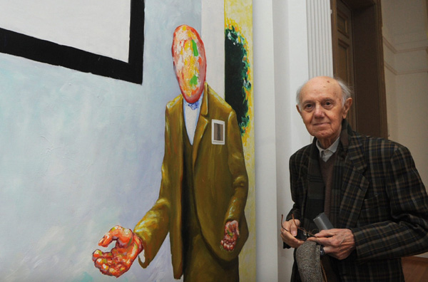 Roger Raveel bei einer Ausstellung seiner Werke im Flämischen Parlament 2009