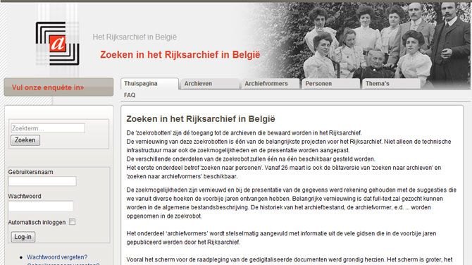 Internetseite des Staatsarchivs mit Dokumenten zur Familiengeschichte der Belgier