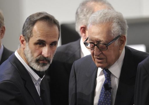 Der syrische Oppositionsführer Moas al-Chatib und der UN-Syrienbeauftragte Lakhdar Brahimi in München