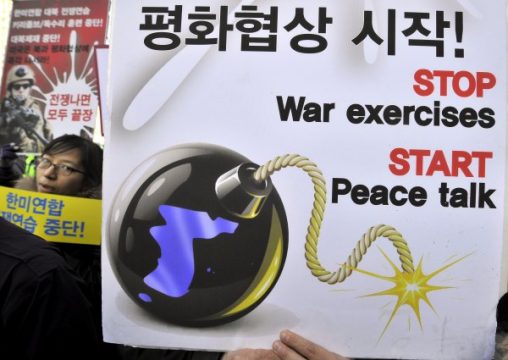 Gegner der südkoreanisch-amerikanischen Übung zur Kommandoschulung ("Key Resolve") in Seoul