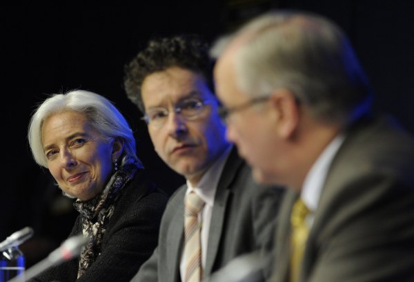 Christine Lagarde, Jeroen Dijsselbloem und Olli Rehn