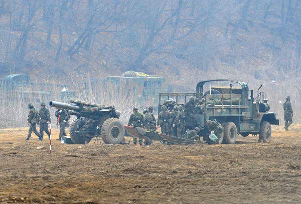 Südkoreanische Soldaten in einem Trainingscamp nahe der Grenzstadt Paju (5. April)