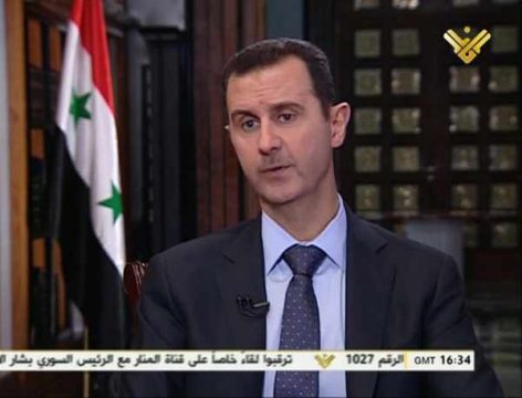 Der syrische Präsident Baschar al-Assad in einem Interview des Hisbollah-Fernsehsenders Al-Manar