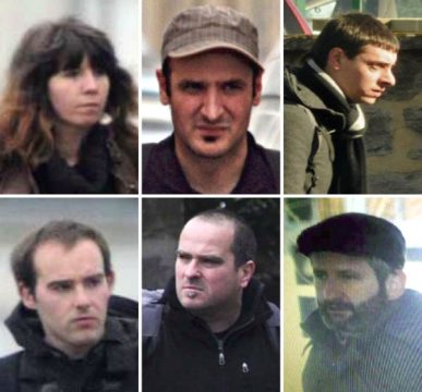 Die ETA-Terroristen Ekhine Eizaguirre Zubiarre, Julen Mendizabal Elezcano, Raul Aduna Vallinas, Kepa Arkauz Zubillaga, Igor Uriarte Lopez de Acuna und Antonio Goicoechea Gabirondo (von oben links nach unten rechts)