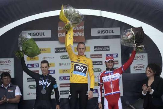 Der Australier Richie Porte, der Brite Christopher Froome und der Spanier Daniel Moreno Fernandez (vlnr)