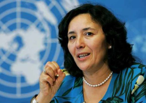 Die UN-Beauftragte für Kinder in Konfliktgebieten, die Algerierin Leila Zerrougui (am 23.6.2005)