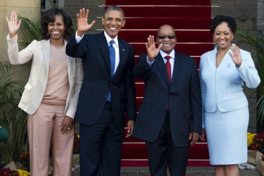 Barack Obama und Gattin Michelle mit seinem Amtkollegen Jacob Zuma und Gattin Thobeka Madiba-Zuma