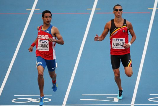 Luguelin Santos (Dominikanische Republik) und Kevin Borlée bei den Vorläufen in Moskau