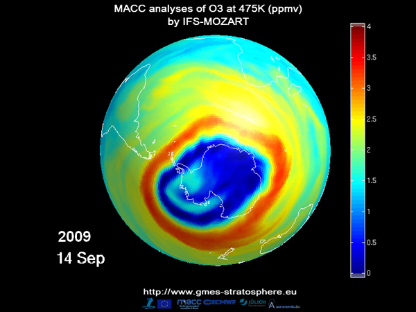 Ozonloch über dem Südpol 2009