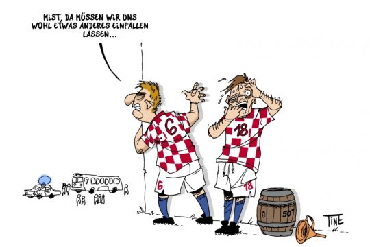 Rote Teufel durch betrunkenen Busfahrer "ausgebremst" - Karikatur: Valentine Lilien