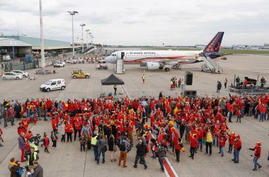 Rote Teufel-Party auf dem Flughafen Zaventem