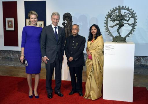Königin Mathilde und König Philippe mit Indiens Präsident Pranab Kumar Mukherjee