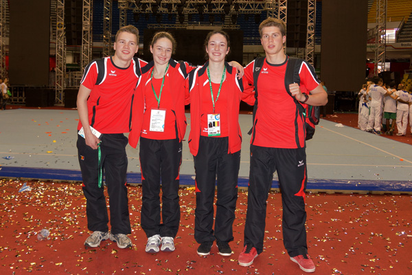 Matthias Huppertz, Lena Theodor, Bianca Theodor und Matthias Müller bei der ISF-Gymnasiade in Brasilien