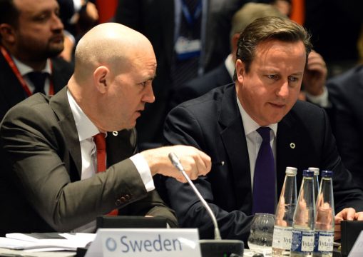 Britischer Premier Cameron (rechts) beim EU-Gipfel in Vilnius mit Schwedens Premier Frederik Reinfeldt