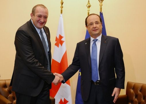 Georgiens Präsident Guiorgui Margvelachvili und Frankreichs Prasident François Hollande in Vilnius