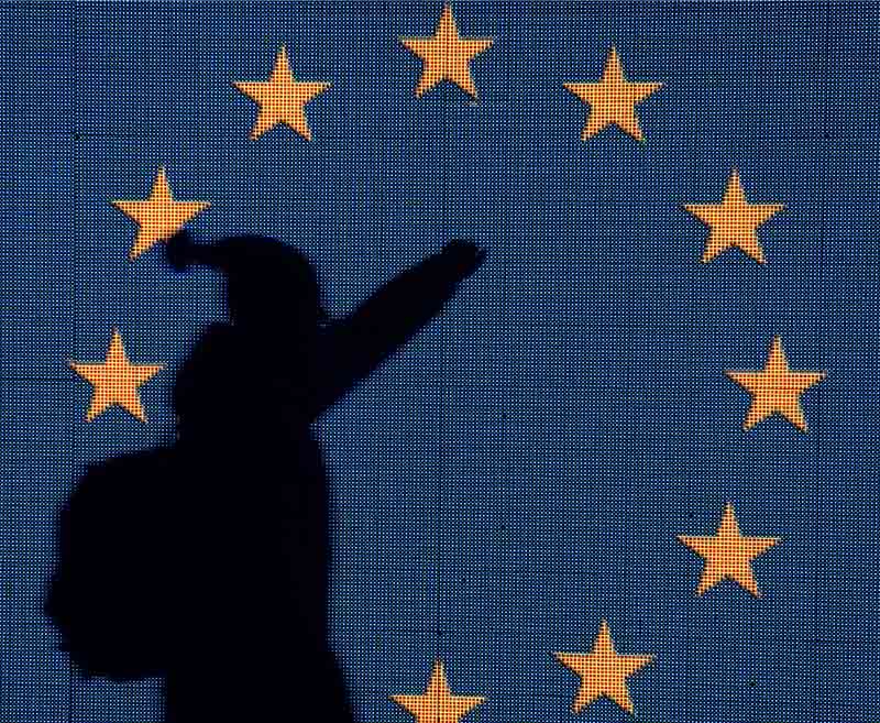 Schatten eines pro-europäischen Demonstranten bei Protesten in Kiev am 27. November