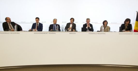 Johan Vande Lanotte, Alexander De Croo, Didier Reynders, Elio Di Rupo, Pieter De Crem, Laurette Onkelinx und Joëlle Milquet