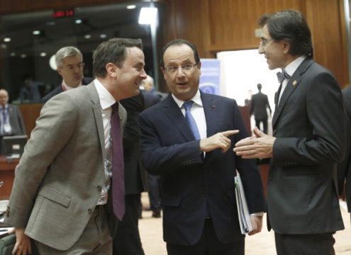 Xavier Bettel, François Hollande und Elio Di Rupo beim Weihnachtsgipfel in Brüssel