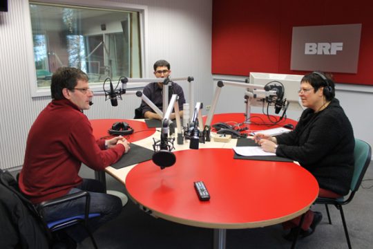 Die Herausgeber Carlo Lejeune und Christoph Brüll bei Chantal Delhez