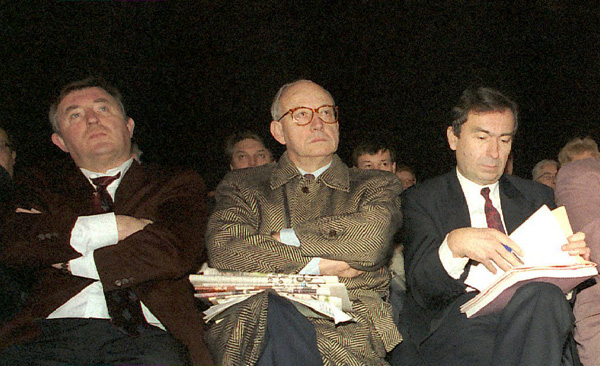 Im Mittelpunkt der Affäre: die "drei Guys" - Guy Mathot, Guy Spitaels, Guy Coeme (Februar 1993)