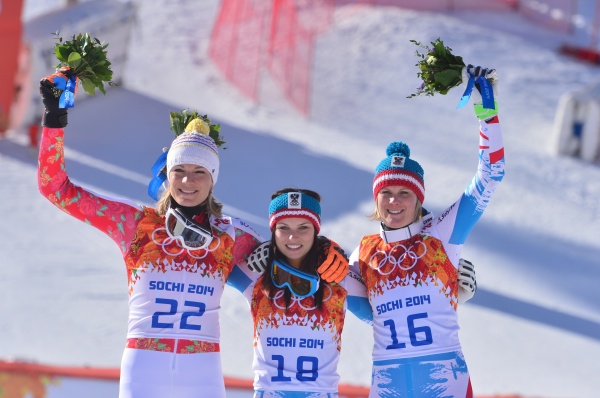 Maria Höfl-Riesch, Anna Fenninger und Nicole Hosp (vlnr)