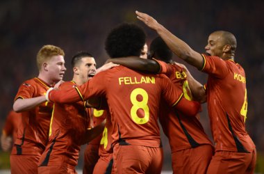 Belgien vs. Elfenbeinküste - Fellaini lässt sich feiern (Foto: Yorick Jansens/BELGA)