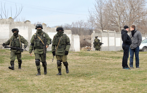Soldaten auf der Militärbasis Perevalne in der Nähe von Simferopol