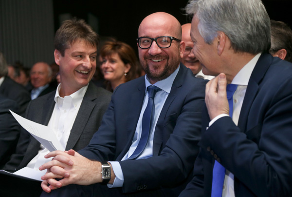 Parteitag der MR in Charleroi: Olivier Chastel, Charles Michel und Didier Reynders