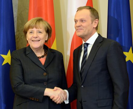 Polnens Ministerpräsident Donald Tusk mit der deutschen Bundeskanzlerin Angela Merkel in Warschau