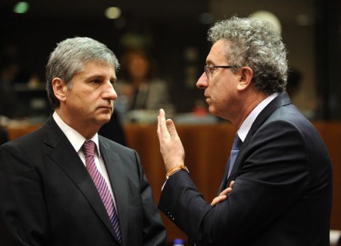 Die Finanzminister aus Österreich und Luxemburg, Michael Spindelegger und Pierre Gramegna in Brüssel