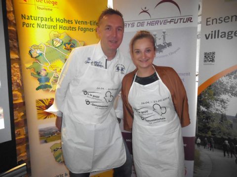 Eric Pankert vom Hotel "Zur Post" in St. Vith und Marie-Charlotte Portois von "La Menuiserie" in Champagne, die "Paten" der "O-Genusswochen"