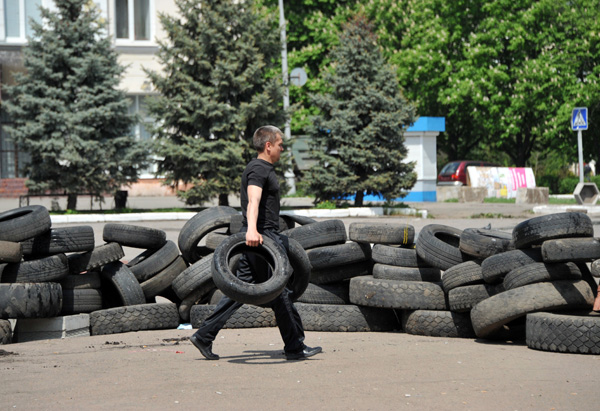 Barrikade in Kramatorsk, Ostukraine