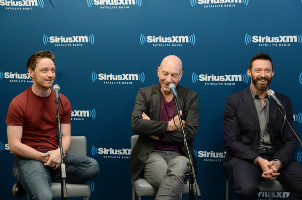 Die X-Men-Stars James McAvoy, Sir Patrick Stewart, und Hugh Jackman