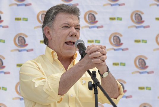 Kolumbiens Staatschef Juan Manuel Santos am 5.6. bei einer Wahlkampagne in Bogotá