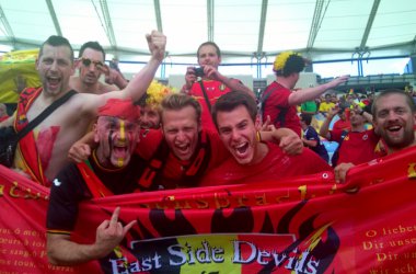 Teufel-Fans "East Side Devils" aus Ostbelgien bei der Fußball-WM in Brasilien 2014
