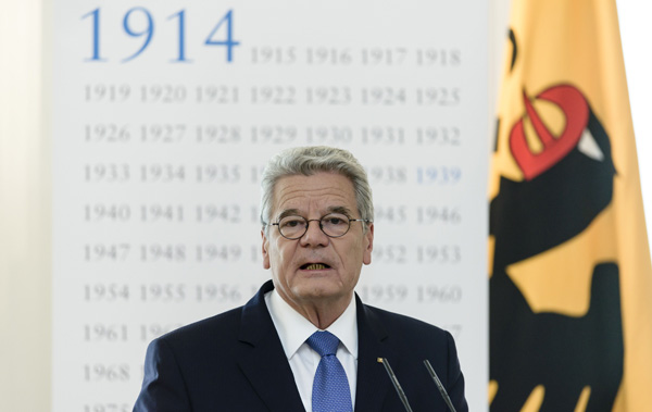 Bundespräsident Joachim Gauck bei einer Podiumsdiskussion zum Erste Weltkrieg in Berlin