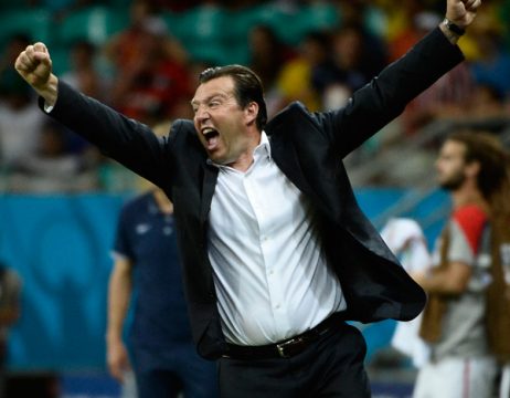 Marc Wilmots nach dem Führungstreffer der Roten Teufel im Achtelfinale (Bild: Dirk Waem/BELGA)