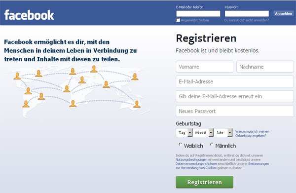 Russische Hacker erbeuten 1,2 Milliarden Profildaten (Illustration: Startseite von Facebook)