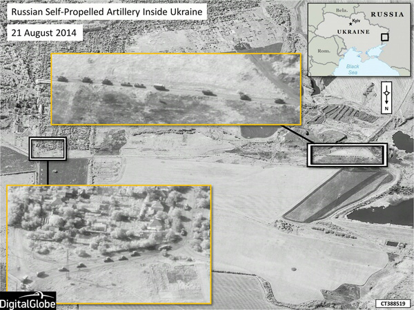 Satellitenfoto von russischen Aktivvitäten in der Gegend von Krasnodon, Ukraine (21.8.)