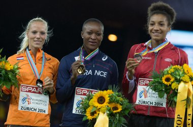 Gold für Antoinette Nana Djimou (Frankreich), Silber für Nadine Broersen (Niederlande), Bronze für Nafissatou Thiam (Belgien)