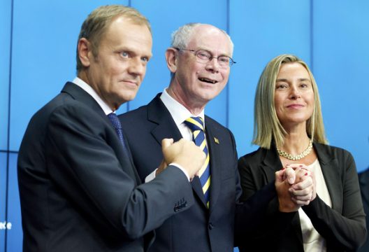 Donald Tusk, Herman Van Rompuy und Federica Mogherini
